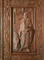 St. Petrus, detail van de centrale deur van de basiliek, versierd 1439-45 (detail)